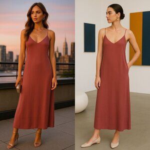 Woman's Rayon Slip Dress S – Soft Rose Minimalist Lounge Layering Trendy